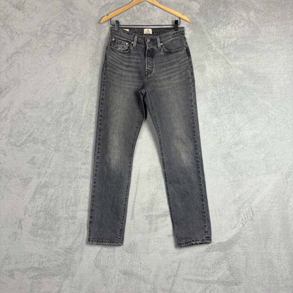 Levis 501 Jeans Original Gray Straight High Rise Size 28 Faded Black Button Fly